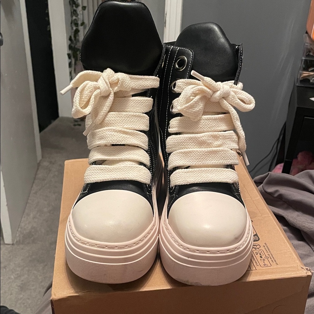 Stylish Black and White Platform Sneakers
